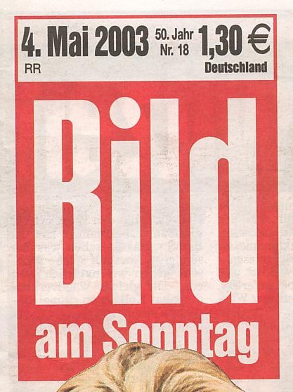 Bild am Sonntag vom 04.05.2003 Bericht über die tropenholzfreie Sauna von Koll Saunabau im deutschen Bundestag (Nebengebäude des Reichstages) ++ Koll Saunabau in Berlin ++
